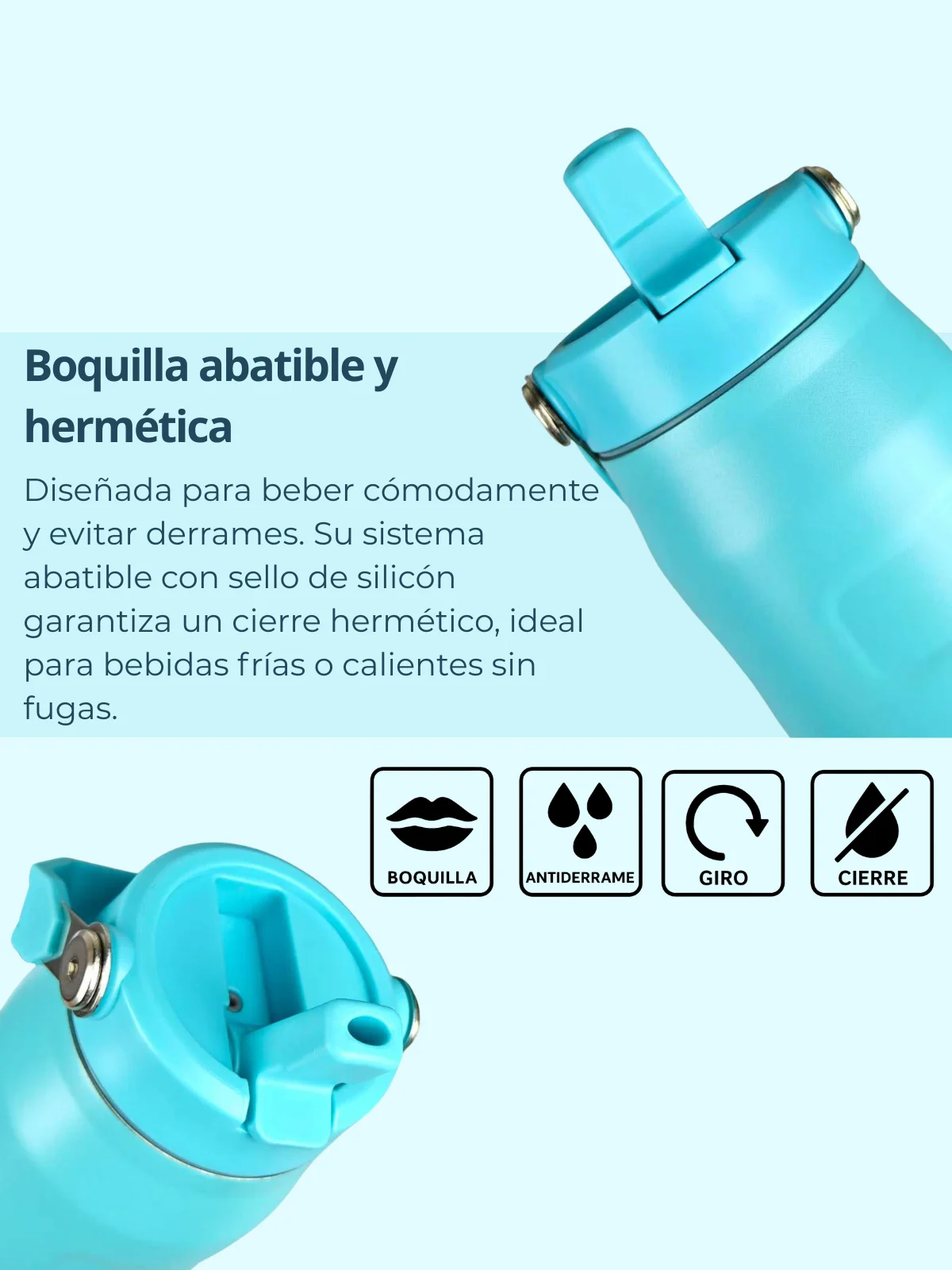 ترمس من الفولاذ المقاوم للصدأ 304 Fab-28 تصميم محكم 710 مل مع جدار عازل مزدوج |     مقبض مريح وفوهة قابلة للطي |     حافظ على المشروبات باردة أو ساخنة لساعات |     15 لونًا باستيل متوفرًا |     خالية من مادة Bpa #3