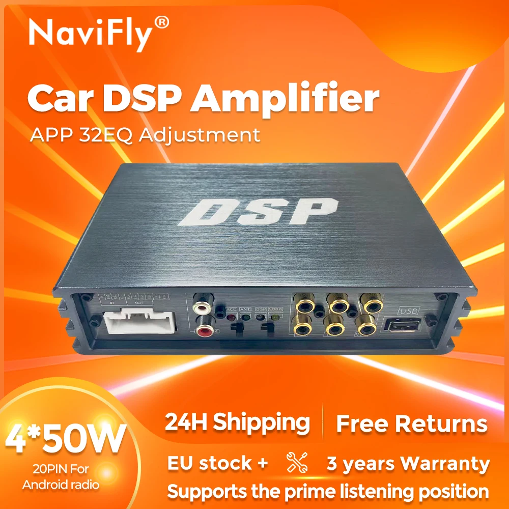 Amplificateur DSP pour voiture 4*50W, processeur audio numérique, installation sans modification, plug and play, pour autoradio Android, réglage de l'égaliseur, sortie subwoofer, certifié CE, mise à niveau audio pour voiture européenne