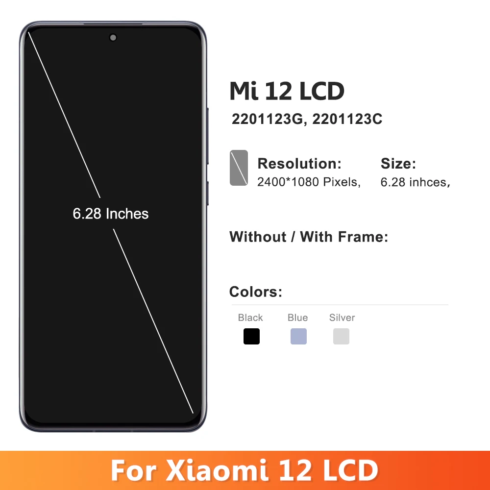 6.28'' AMOLED For Xiaomi Mi 12 LCD Display Panel Touch Screen Digitizer Assembly For Xiaomi 12X Screen Replacement With Frame