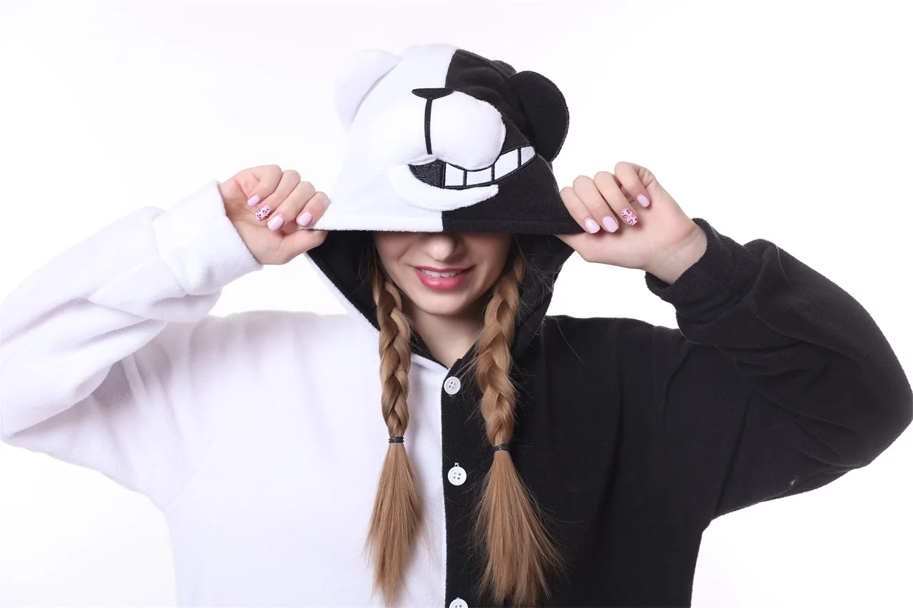 HKSNG Adult Monokuma Bear Onesies Kigurumi Cosplay Costume Anime Pajamas Halloween Party Jumpsuits Pyjamas Suit Homewear image 5