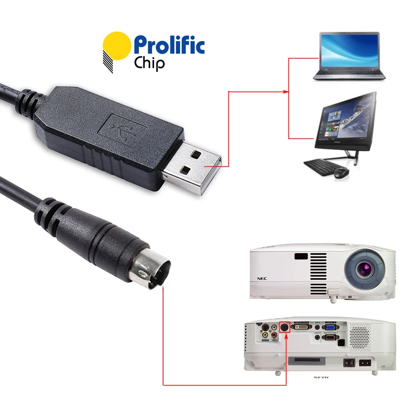 Prolific PL2303GT USB to Mini Din 8-pin RS232 Serial PC Control Communication Cable for NEC Projectors VT590/VT595/VT695/VT700