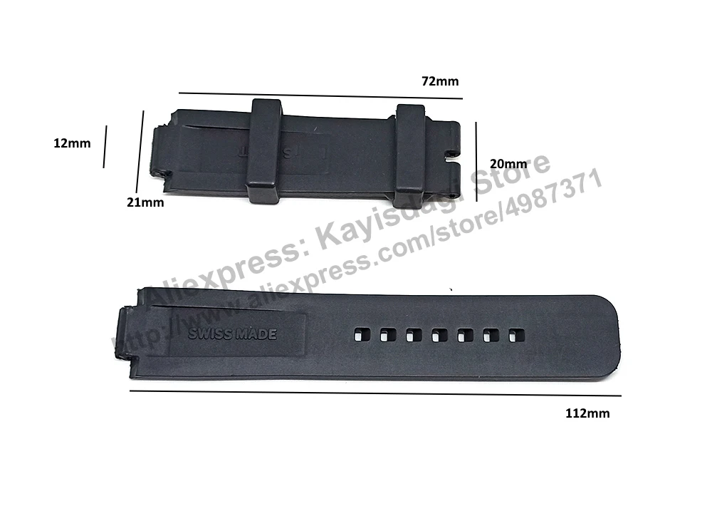 12mmx21mm Black HQ Rubber Watch Band Strap Compatible For LV Tambour Series