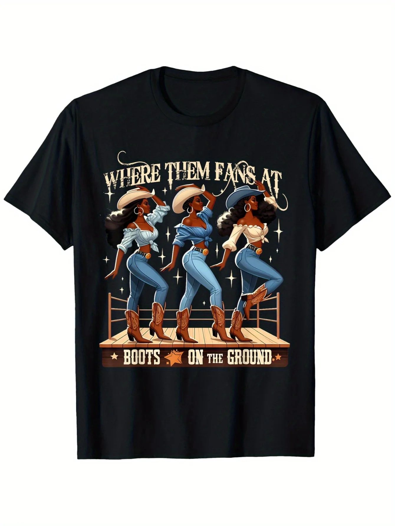 

Summer clothes where there is a fan wearing boots dancing on the ground humor western dance t shirt fashion