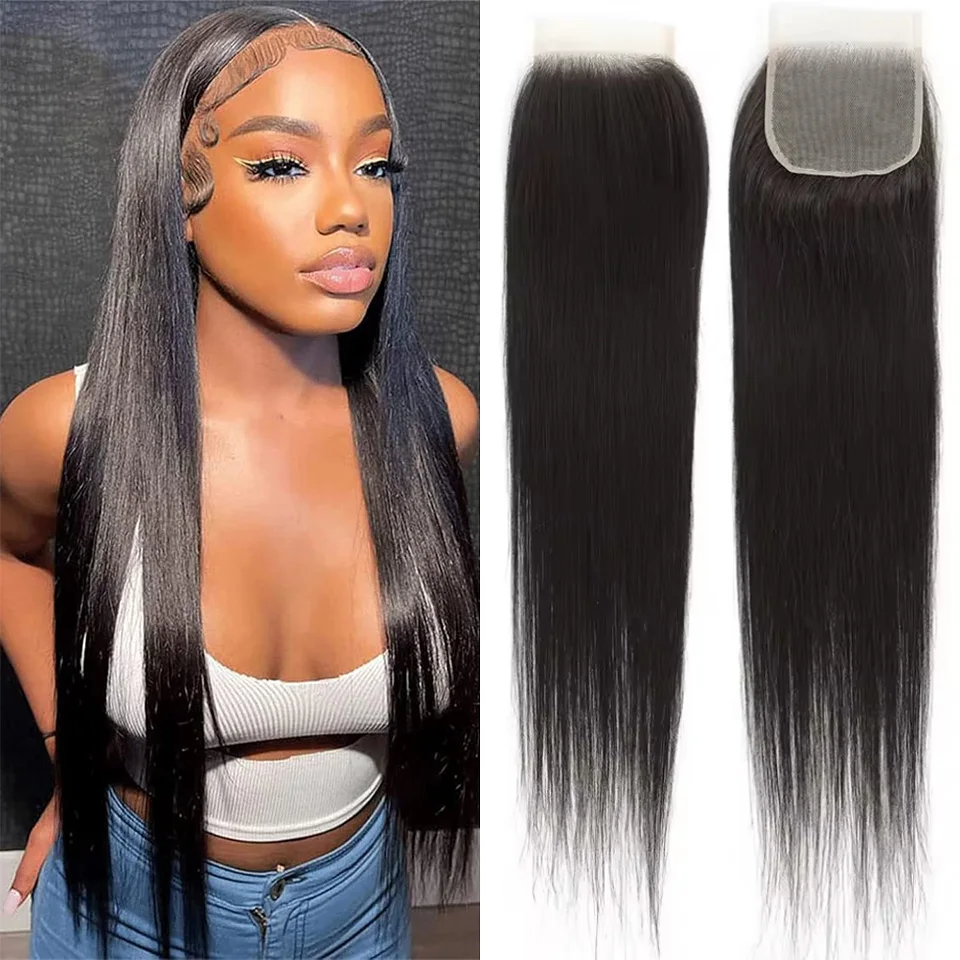 

22-дюймовые прямые натуральные черные кружевные застежки из синтетических волос, цветные 4x4, свободная часть HD, прозрачная кружевная передняя часть для женщин