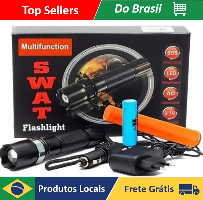 Led Swat Tactical Flashlight. Rechargeable Professional 608 with 1 or 2 stack