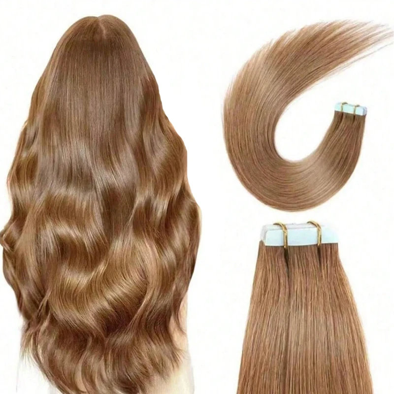 

Парик Джесси 8 # Светло-коричневые шелковистые прямые густые накладные пряди для наращивания волос из натуральных волос, 16-26 дюймов, 50 г, 20 шт./упаковка