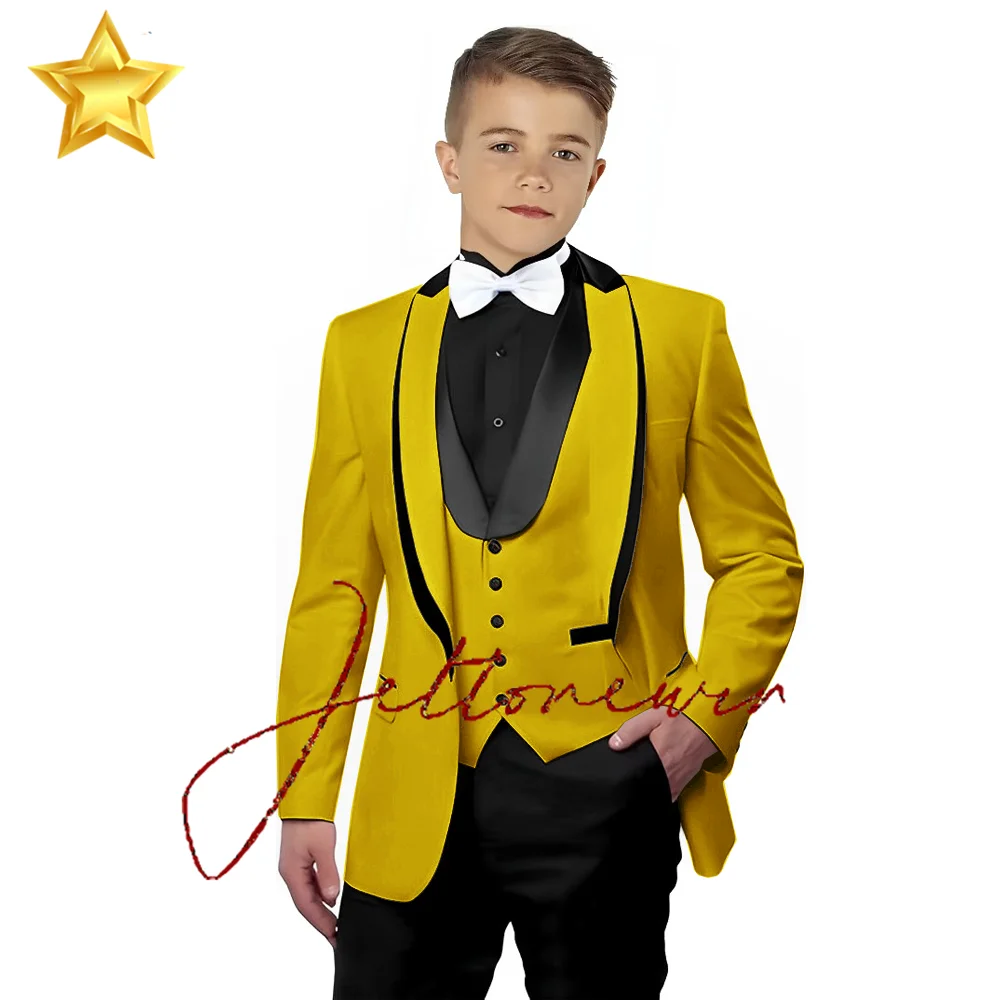 Yellow Suit for Boys Jacket Vest Pants Tie 4-piece Set Formal Kids Wedding Tuxedo Slim Design Child Blazer 2-16 Years Old Outfit