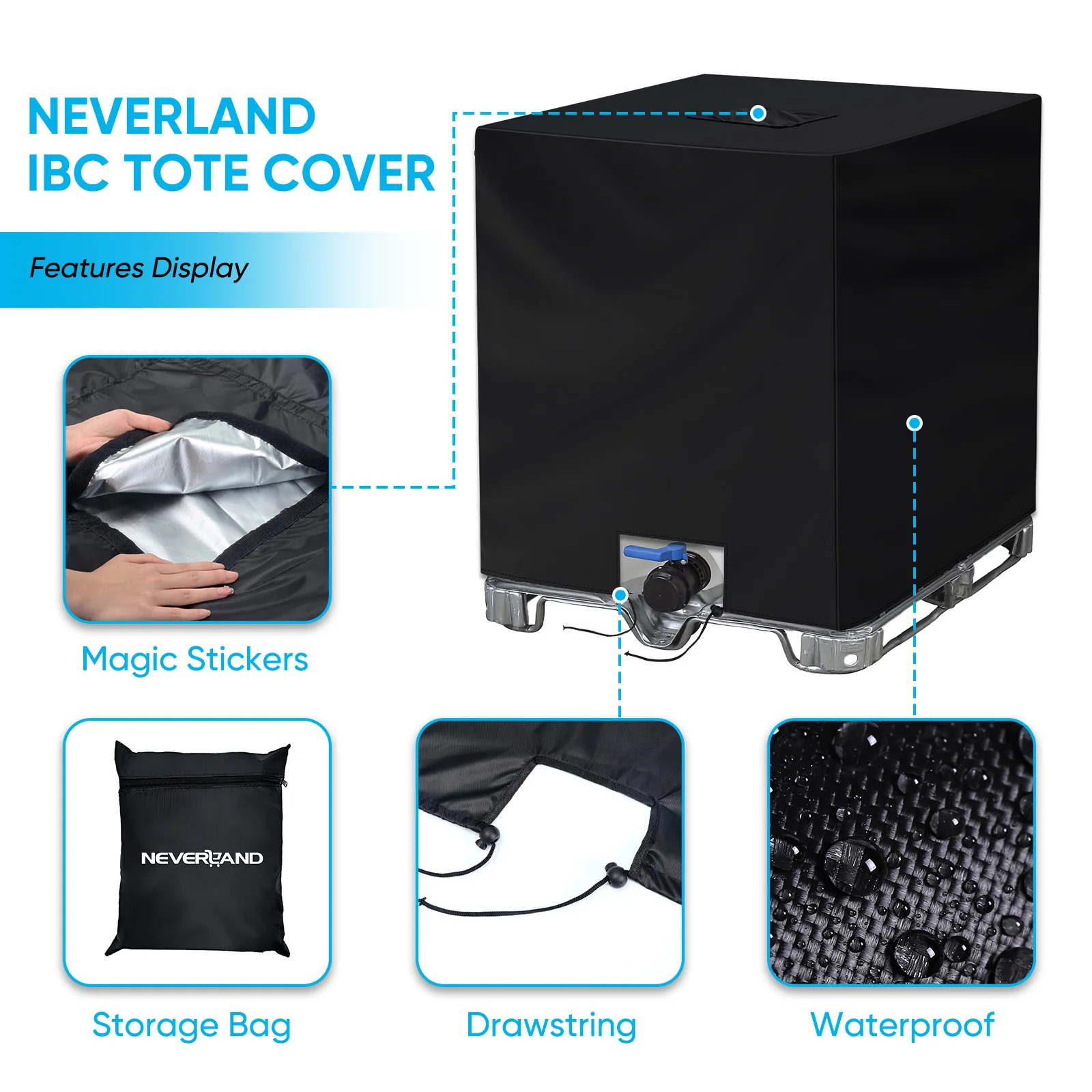 NEVERLAND 1000L Water tank cover Waterproof IBC Tote Cover 1000L IBC Tank Container UV Film Protective Cover dust scriptures