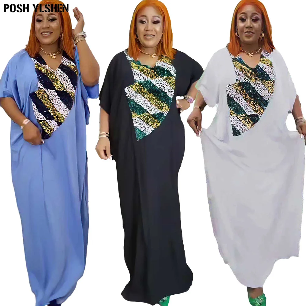 

Plus Size African Party Dresses for Women 2022 New Fashion Dashiki Ankara Sequins Wedding Gowns Elegant Turkey Muslim Maxi Dress