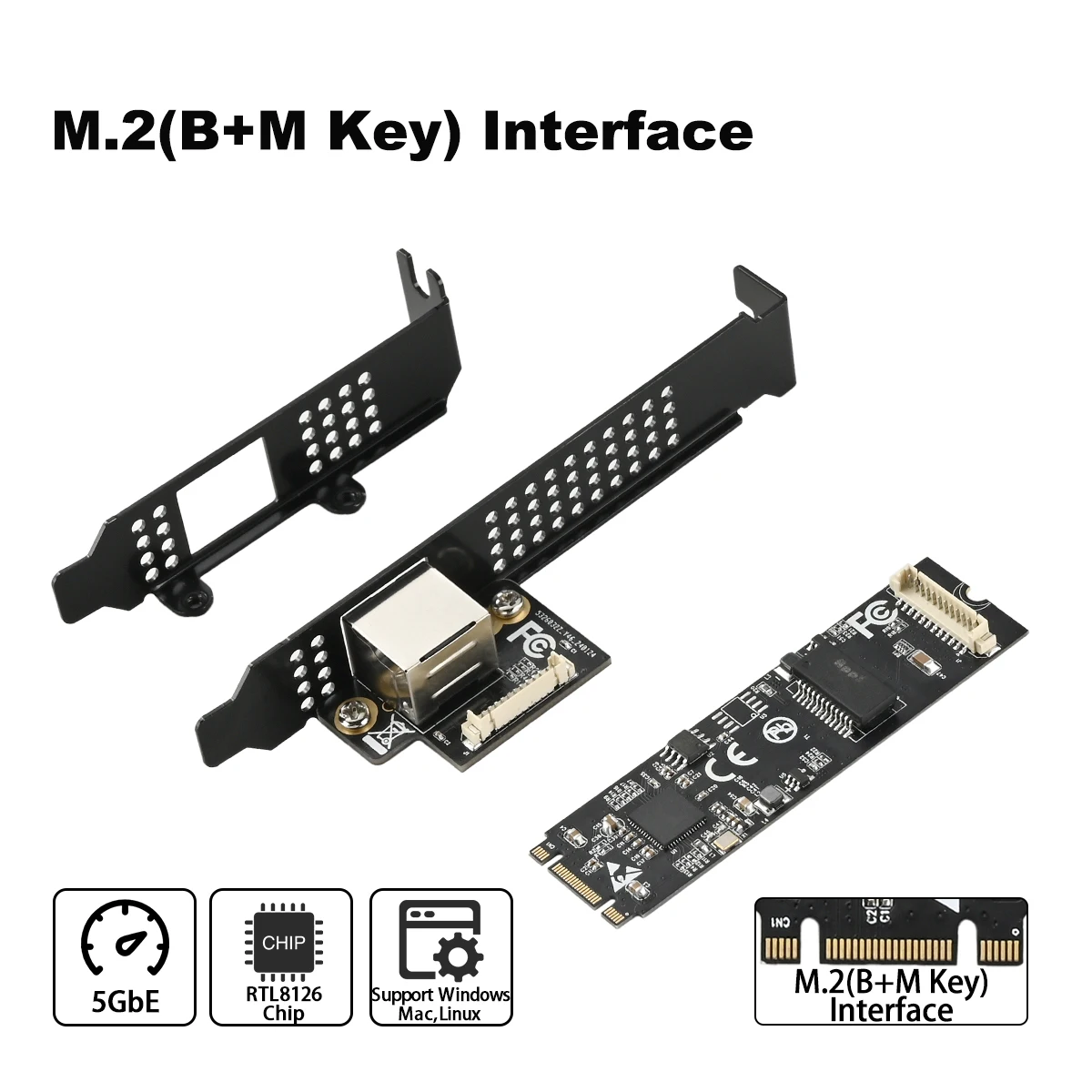 IOCREST 5GBase-T 1 Port 5000 Mbit/s M.2 B-Taste M-Taste zu PCIe 5 GB Ethernet-Karte RTL8126 RJ45 LAN-Controllerkarte