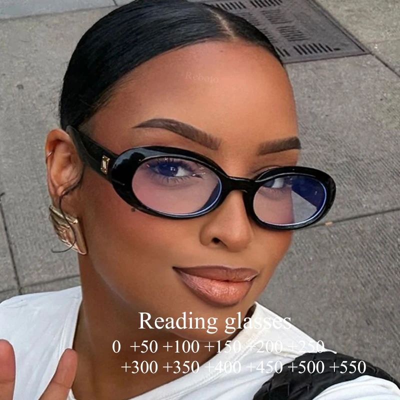 Vintage Ovale Lesebrille für Damen, Trendige Kleine Fassung, Optische Gläser, Korrekturbrille mit Blaulichtfilter