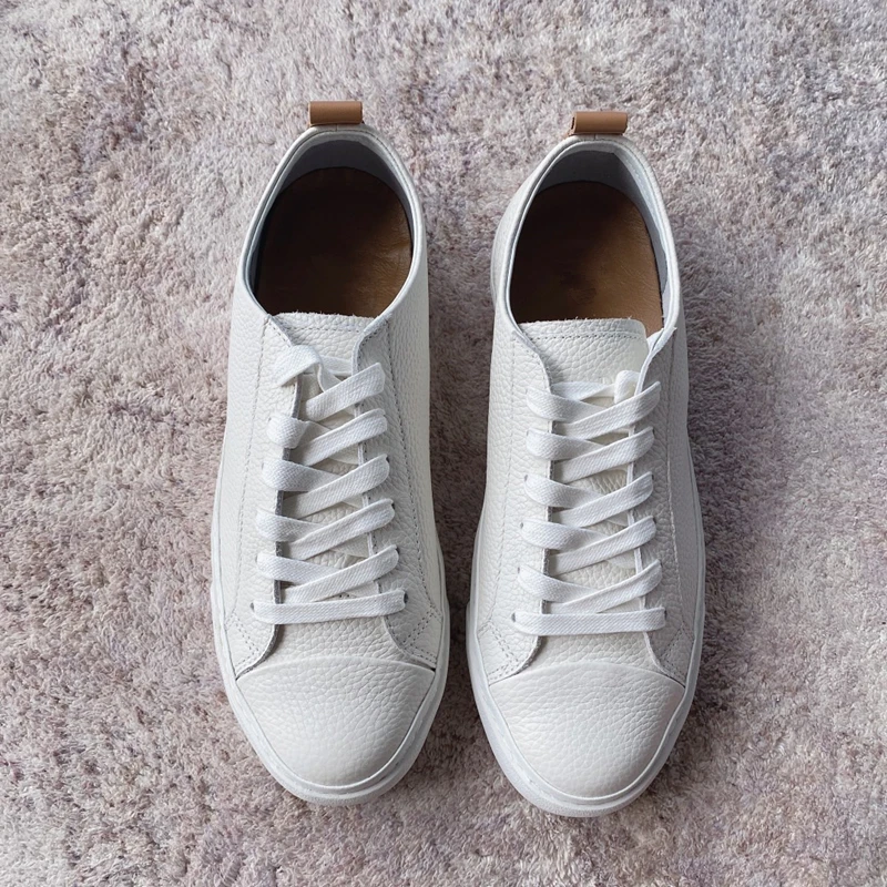 Maxdutti Women Shoes Sneakers Summer Casual Shoes Women England Simple White Cowhide Genuine Leather White Women Shoes Woman