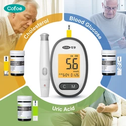 Cofoe Test Cholesterol Meter& Uric Acid Meter & Blood Glucose Meter 3 in 1 Multi Monitoring Meter, 10/25pcs Test Strips & Lancet