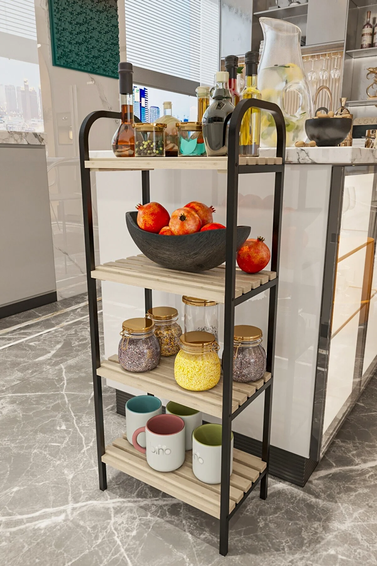 Bathroom Organizer Rack Kitchen Rack Bathroom Cabinet Multi-Purpose Cabinet 4-Floor Metal Kitchen Editor