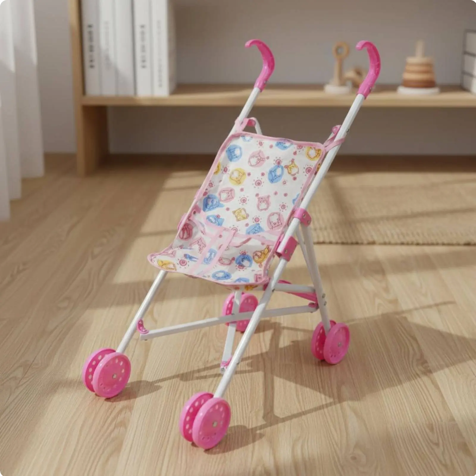 Foldable Doll Pram Steel Frame Infant Doll Pram Realistic Design Plaything Infant Carriage for Girls, Young Children