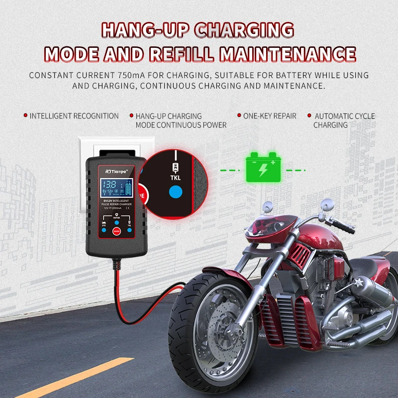 Chargeur de batterie de voiture intelligent 6V/12V, pour moto, avec écran LCD numérique, réparation automatique, plomb acide, humide et sec