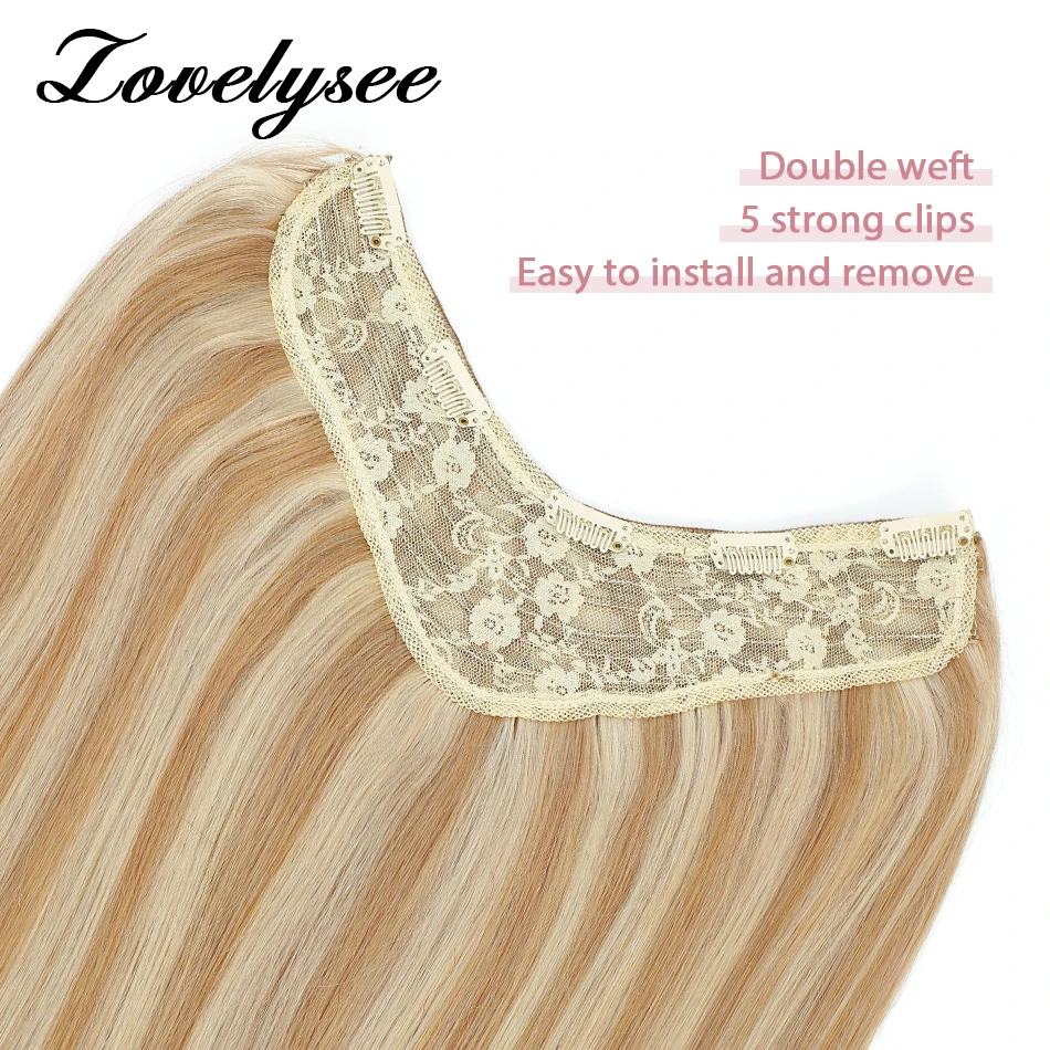 V-shaped Clip in Human Hair Extensions 100G 120G 140G Ombre Blonde Soft Hair Straight Natural Remy Human Hair for Women Clip Ins