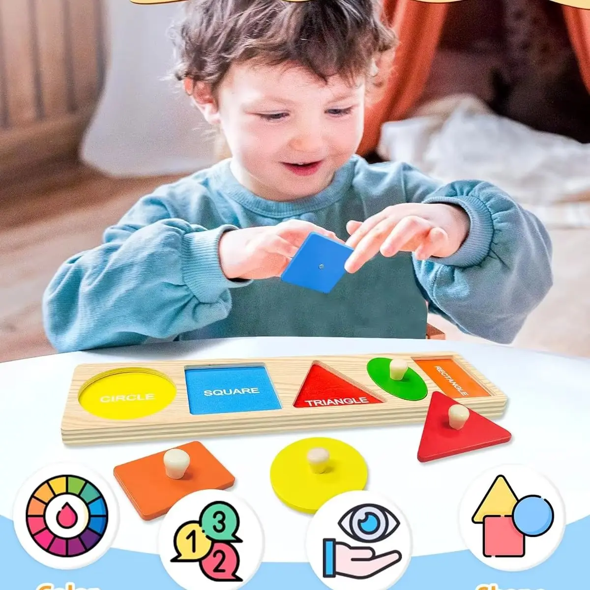 Juguete Montessori de clasificación de colores, tablero de agarre a juego con forma de madera, rompecabezas para bebés, juguete educativo temprano, juguete de Motor fino