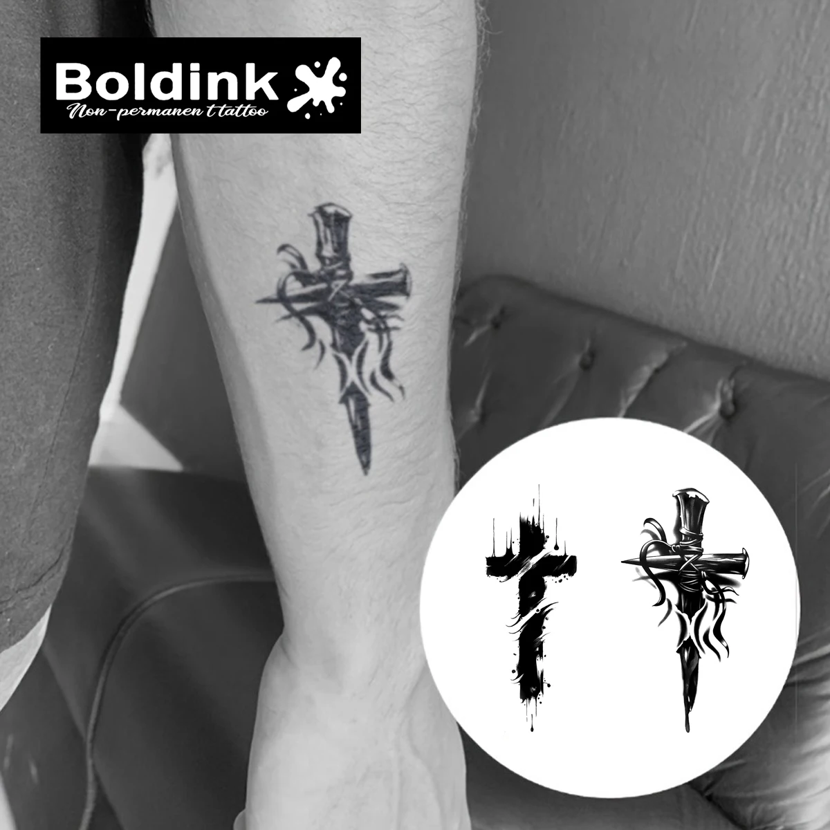 Boldink Organic Dark Gothic Nail Cross Heart Wrapped Tattoo for Hardcore Tattoo Aesthetic, Spiritual Gratitude & Resilient Perso
