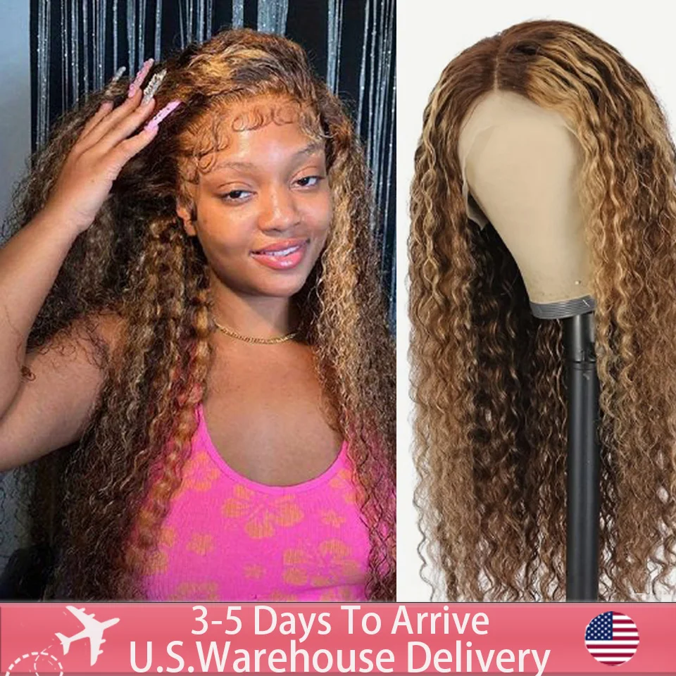 

Water Wave P4/27 Highlight 13x4 HD Transparent Lace Front Wigs Ombre Human Hair Wet and Wavy Curly Glueless Lace Frontal Wigs