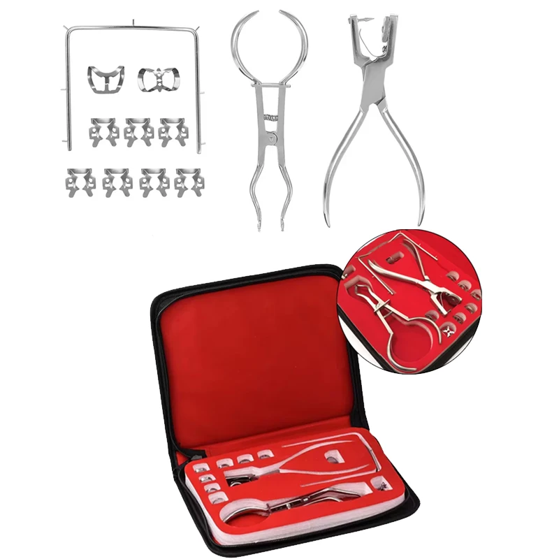 

Dental Dam Hole Puncher Set w/ Leather Bag & Pliers Dentist Perforator Orthodontic Rubber Tools Complete Kit