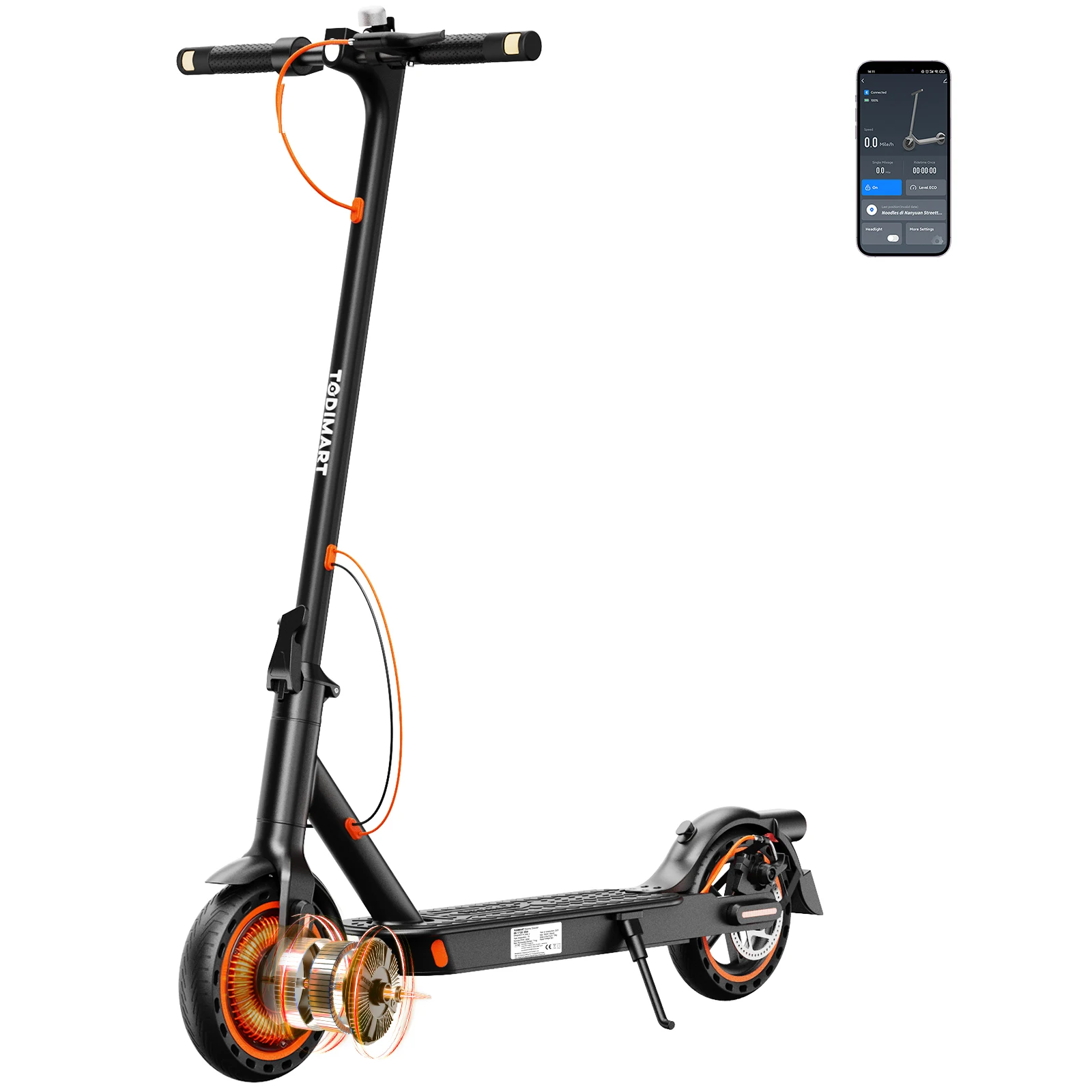 Todimart T3S 350W adult electric scooter，36V 10.4Ah battery,speed 25 km/h, 20-30 km, turn signals，Explosion-proof solid tires