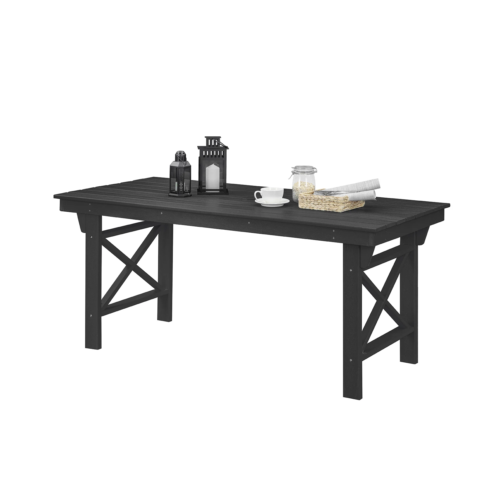 

SeeHill Obsidian HDPE Patio Dining Table for 6, 66.9" Rectangle Outdoor Table with 2.2" Umbrella Hole, All-Weather Furniture for