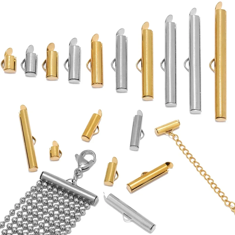 Tubes de fermoir coulissant en acier inoxydable, 20 pièces, embouts coulissants, Tube d'extrémité à sertir pour perles de rocaille rondes pour la fabrication de bijoux à faire soi-même