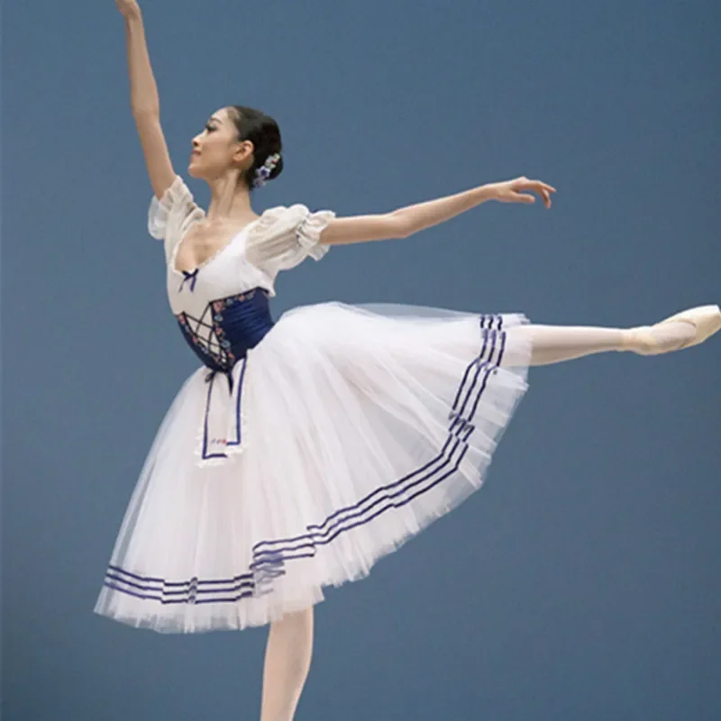 Klassieke Korte Bladerdeeg Mouw Giselle Ballet Kostuum Volwassen Vrouwen Lange Ballet Turnpakje Jurk Professionele Tutu Meisjes Ballet Kleding - afbeelding 2