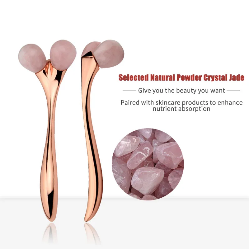 Instrumento de masaje con rodillo de Jade para el cuidado Facial, herramienta para el cuidado de la piel, jade de cuarzo rosa Natural, belleza y cuidado de la salud, cara en V