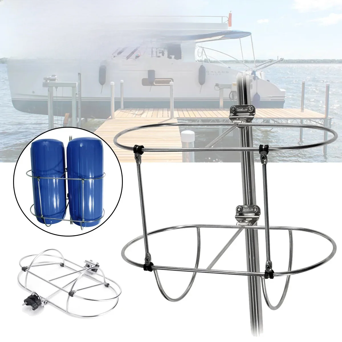S/M Dubbele Spatbord Houder Rack Rvs Bootrek Voor 7-9 "-1/2" boot Opvouwbare Marine Boot Jacht Spatborden - afbeelding 2