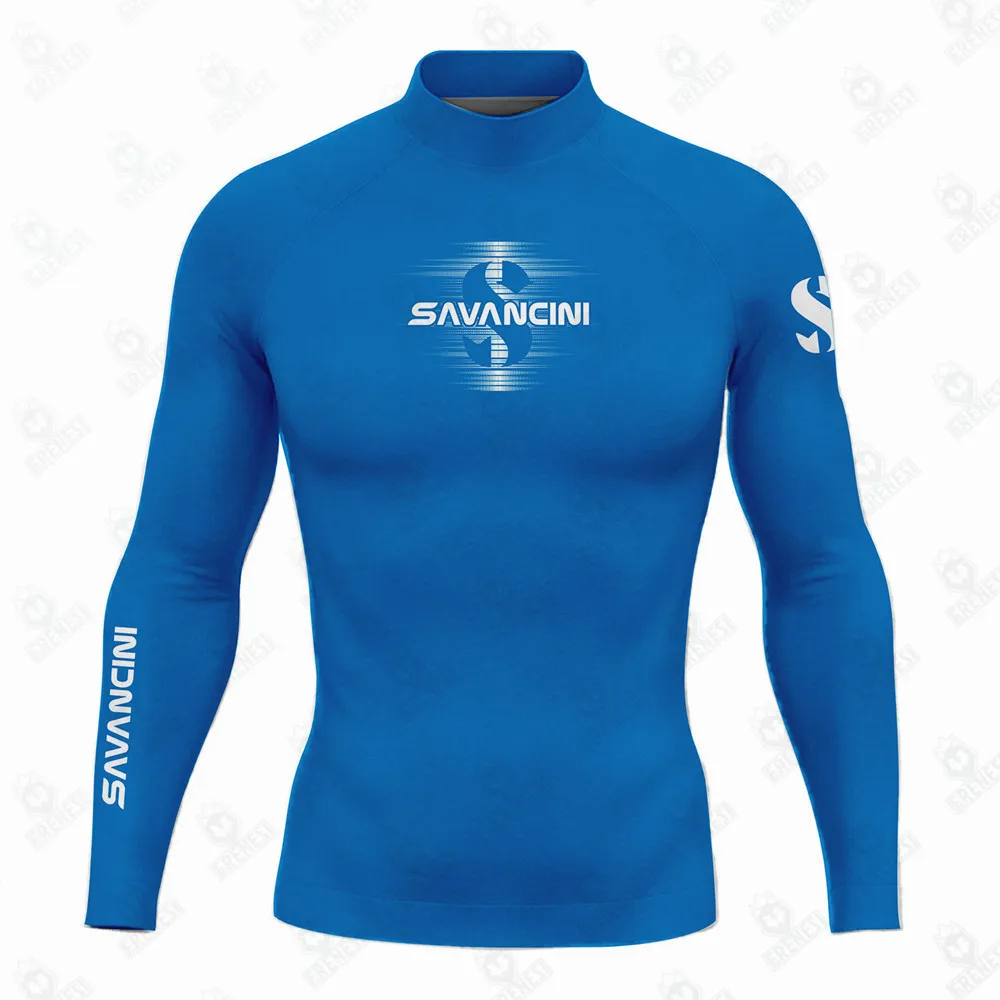 Savancini Men Surfing Shirts Long Sleeve UV Protection Water Sports Tight Swimwear Swimming High-Elastic Diving Sunscreen Tops