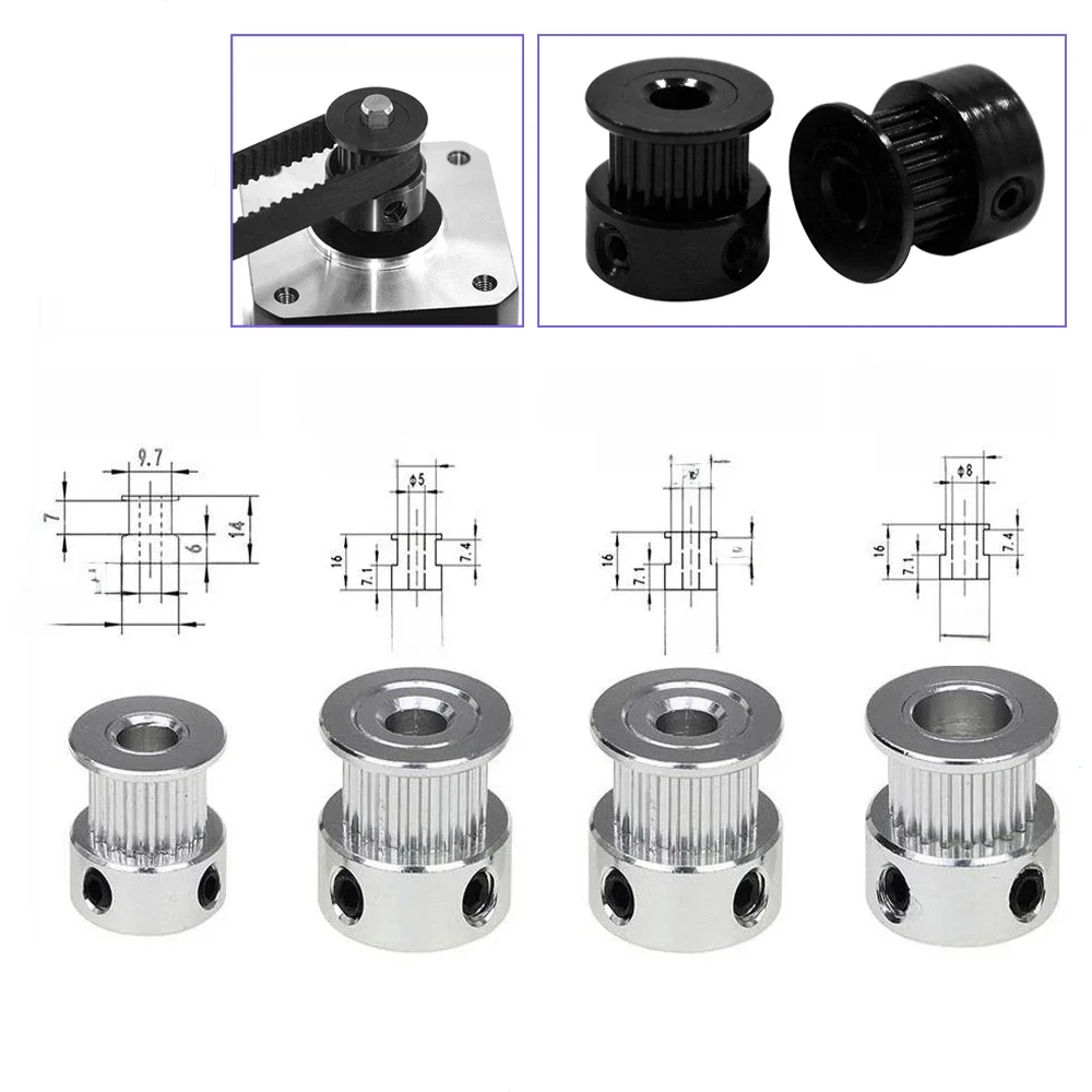 Część drukarki 3D Otwór 8 mm/5 mm Szerokość 6 mm Czarne koło synchroniczne GT2-20 Zębate koło synchroniczne Koło pasowe nbelt 2GT Okrągłe koło pasowe — zdjęcie 2