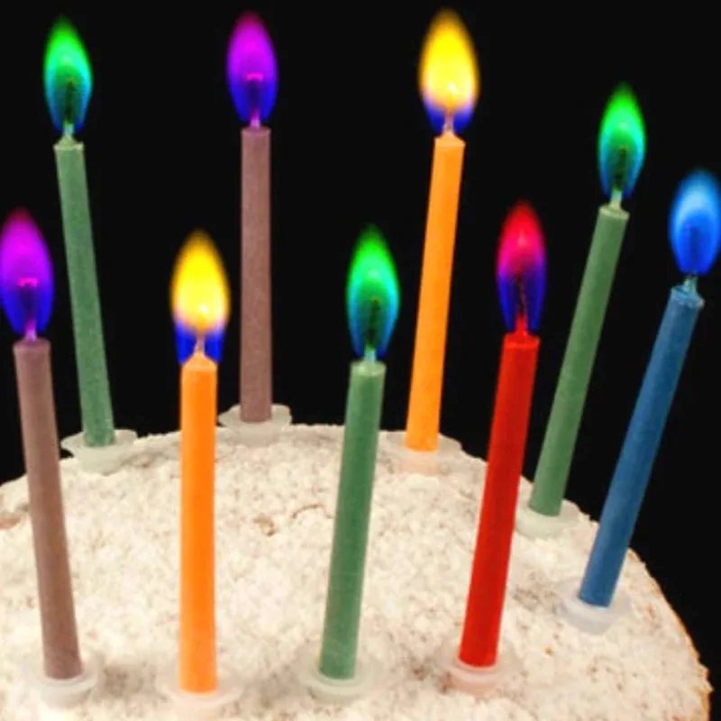 Velas de llama multicolor para niños, suministros de decoración para pastel de cumpleaños, fiesta de boda, 6 o 12 piezas