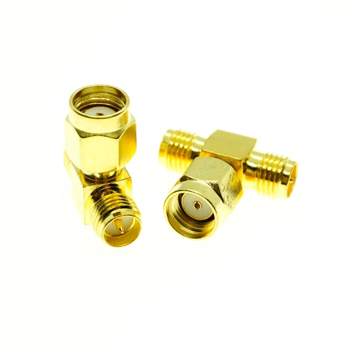 2PCS RP-SMA male plug to Two RP-SMA Female Triple T Connector Mount Connector RF Coaxial Adapter