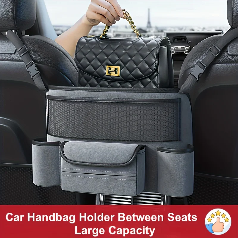 Large Capacity Car Handbag Holder Automotive Console Organizer for Document And Phone Storage Between Seats Car Purse Holder