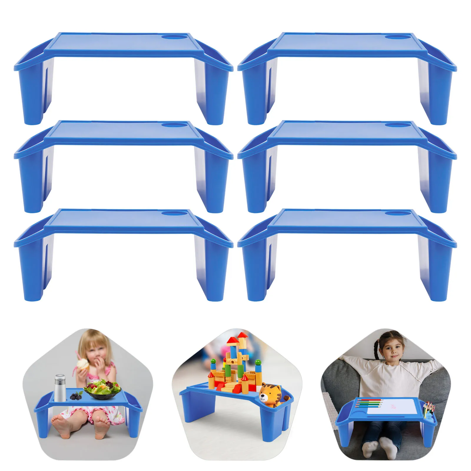 

6 Pcs Kids Lap Desk Set, Multi-Functional with Side Pockets for Eating, Play & Study