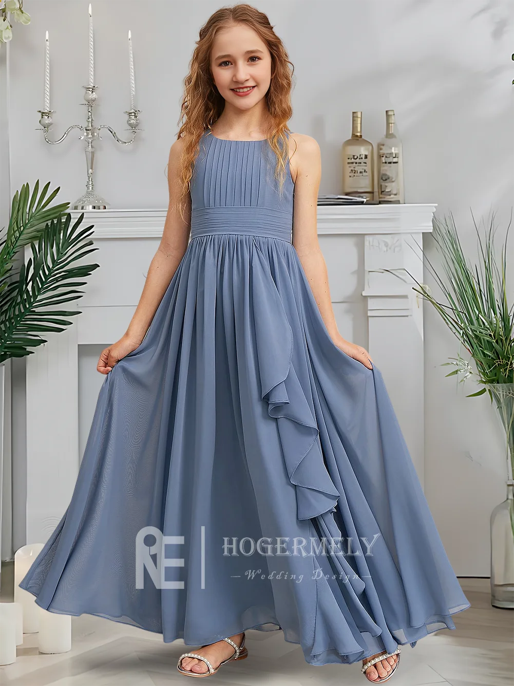 esigner Трапеция Платье для юных подружек невесты Сумерки Шифер Платье с цветочным узором для девочек Совок длиной до пола Шифон Сад Гала Свадебная вечеринка