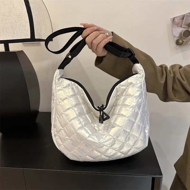 Kosmiczna bawełniana torba na ramię moda torby Hobo Crossbody wzór w kratkę wszystkie mecze torebki o dużej pojemności dla kobiet dojazdy do pracy — zdjęcie 2