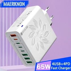 65W USB Charger 8 Ports Type C Fast Charging Wall Adapter Quick Charge PD QC3.0 Travel Charger For iPhone Xiaomi Samsung Oneplus