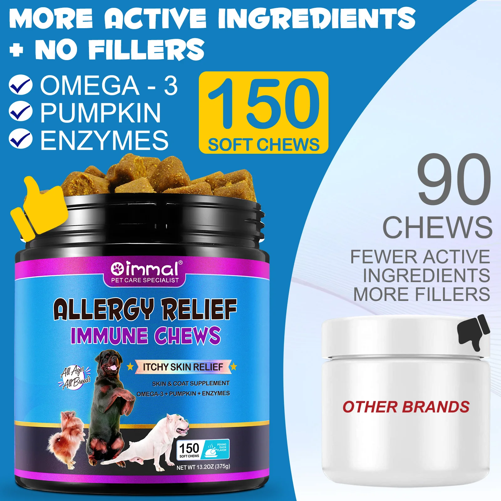 Dog Allergy Relief Chews Anti-Itch Skin & Coat Supplement Omega 3 Fish Oil Itchy Skin Relief Treatment Pills Itching Paw Licking