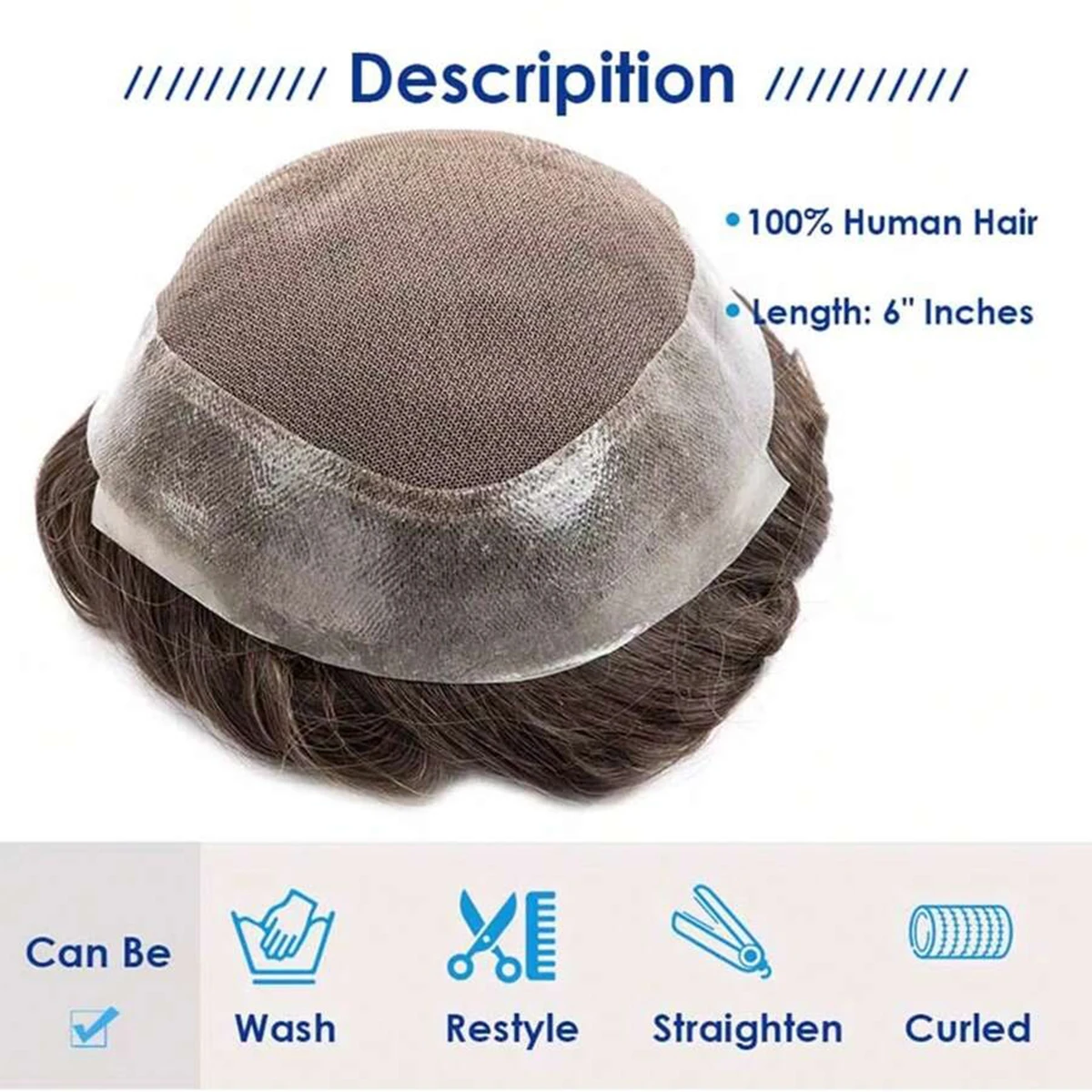 ทูพีผมแท้สำหรับผู้ชาย แบบลูกไม้ฝรั่งเศสตรงกลาง ผิวโพลีรอบด้าน สำหรับเปลี่ยนผม ระบายอากาศได้ดี ทนทาน