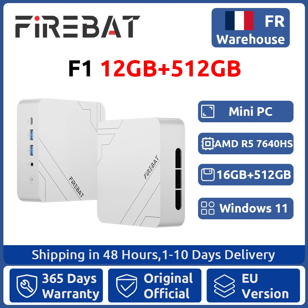Firebat F1 Mini PC, AMD Ryzen 5 7640Hs, 12 GB DDR5, 512 GB SSD, Windows 11, Wi-Fi 6, BT5.2, USB4.0, gaming-desktop, mini-computer.