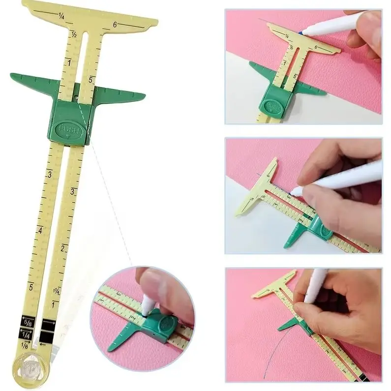 5-in-1 Sliding Gauge Measuring Tool Multifunctional Plastic Drawing Ruler Household Tailor\'s Patchwork Ruler Sewing Accessories