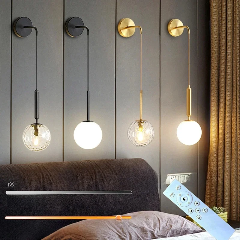 Nordic 2.4G ≤ 30M Remote Control Dimming Wall Lamp Black/Gold Bedside Lamp Living Room Bedroom Mirror Wall Mounted Pendant Light