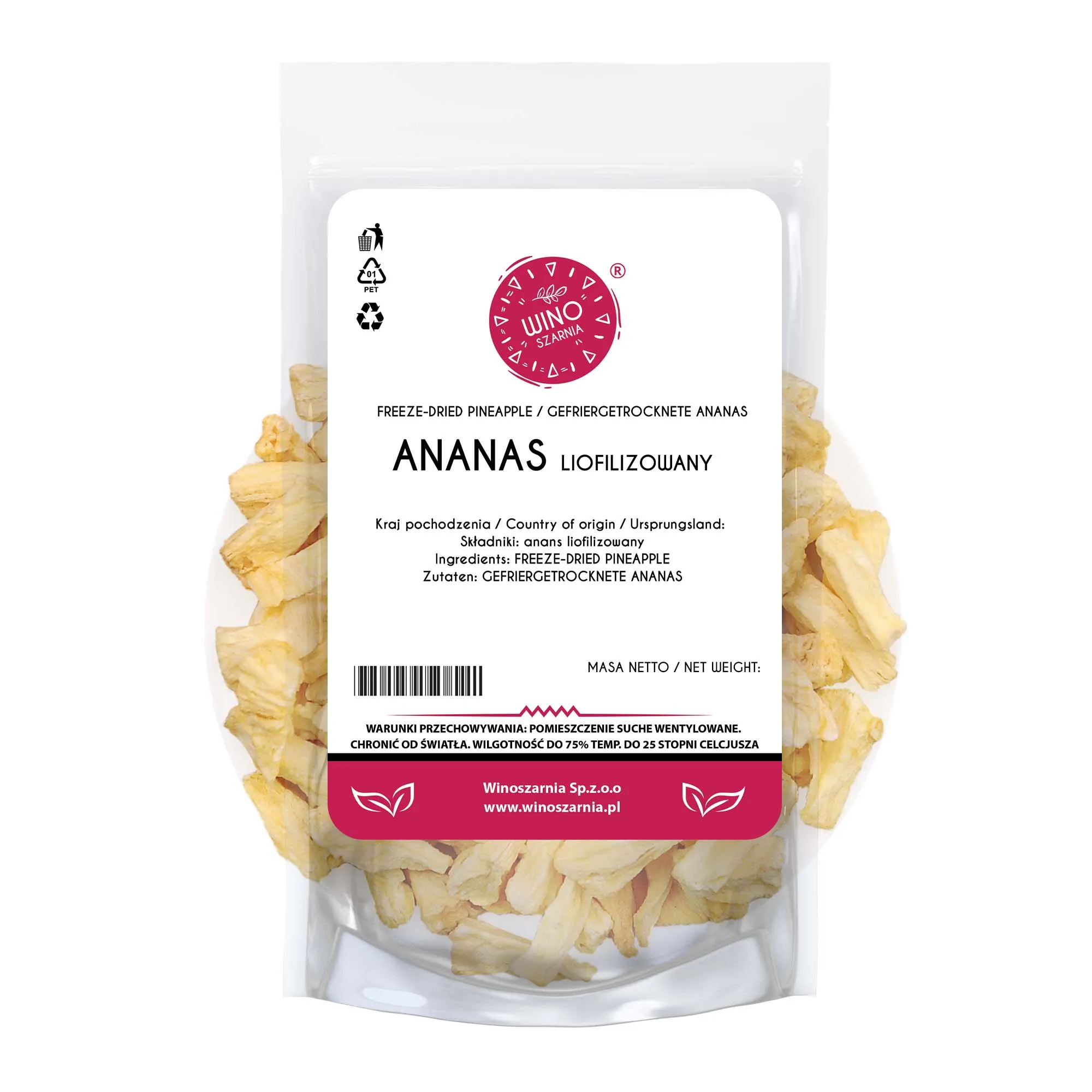 Ananas gevriesdroogde stukjes - heerlijk gevriesdroogd fruit - 50g