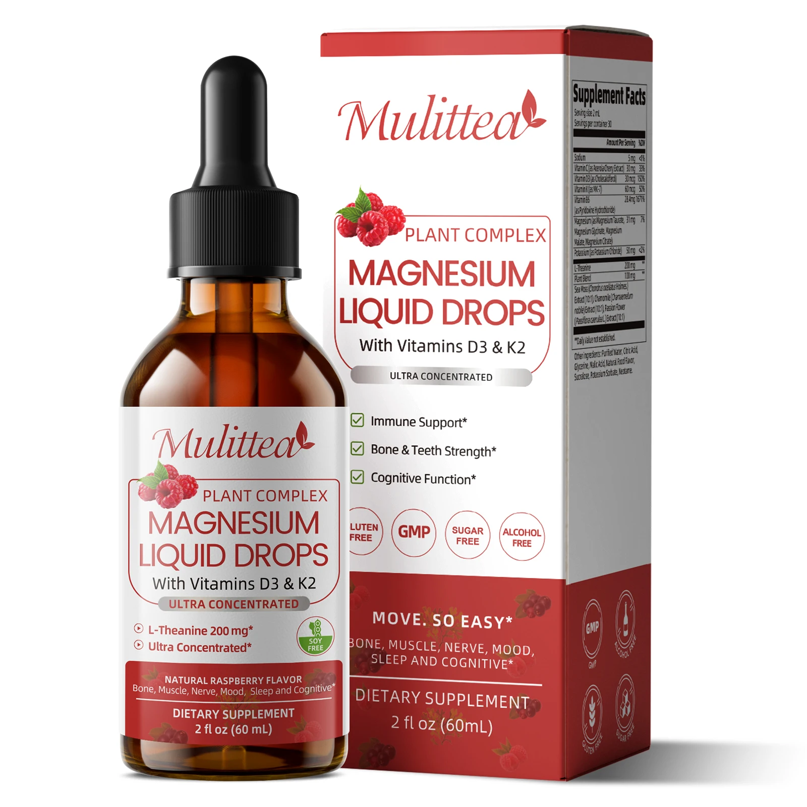 Mulittea Magnesium Glycinate Liquid Drops High Potency & Whole Food Nutrition,Promotes Nerv,Relaxation,Muscle,Sleep Support
