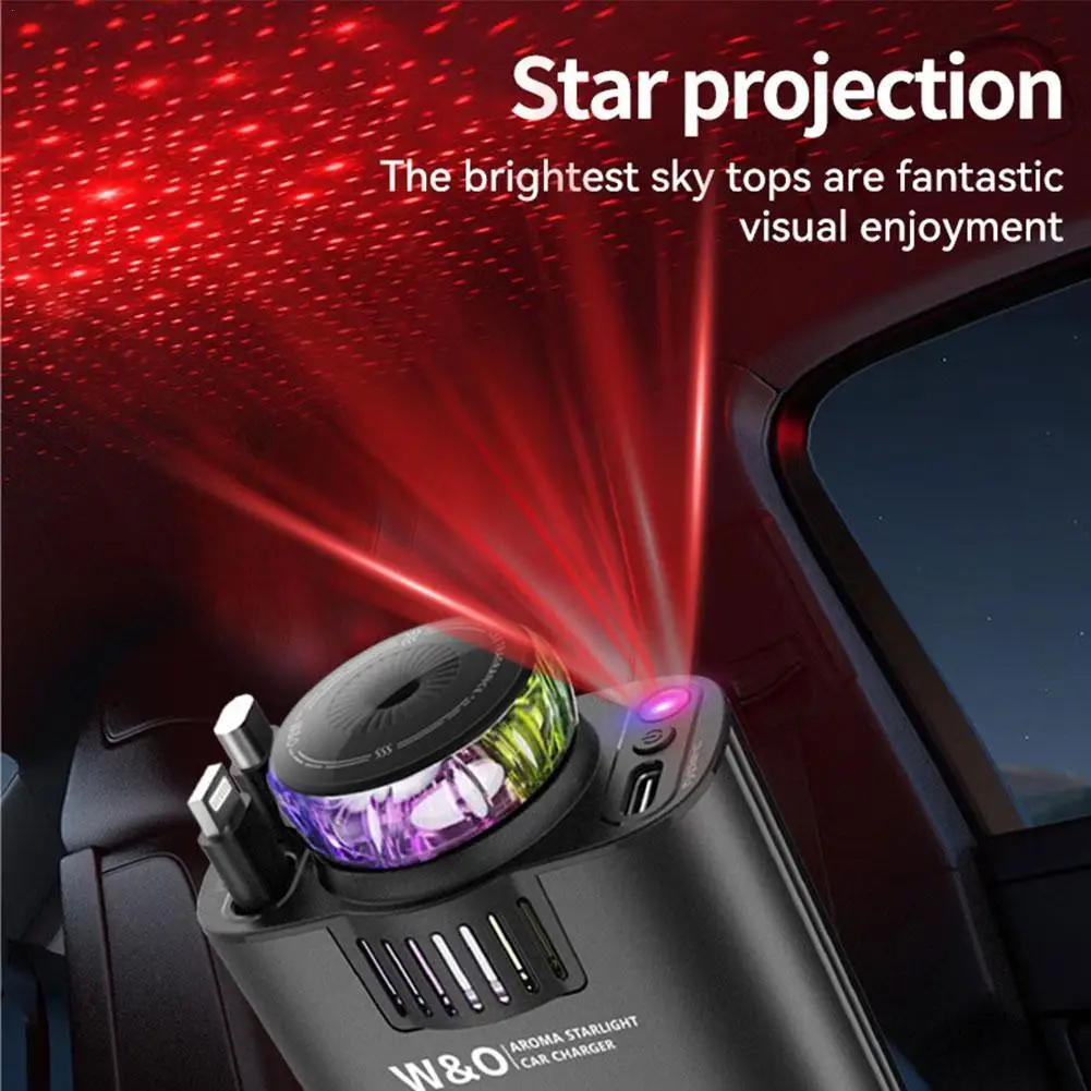 

3-in-1 Retractable Car Charger 45W Fast Charging+Aromatherapy Diffuser+Starry Sky LED Lights Car Air Freshener Car Accessory