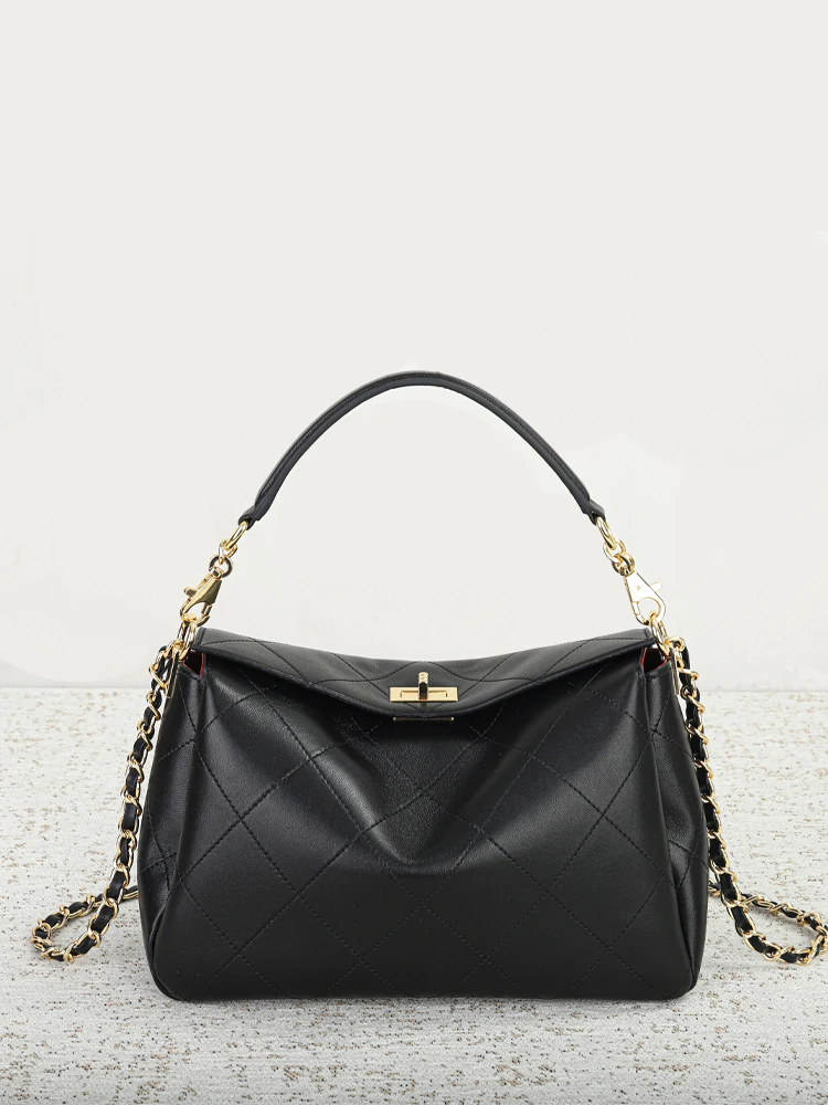 Women's Classic Quilted Genuine Lambskin Crossbody Bag Large Capacity Chain Shoulder Bag Multi-Compartment Fashion Commuter bag