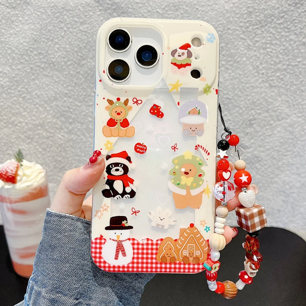Funda navideña para teléfono móvil con animales de dibujos animados, adecuada para iPhone 14/15/16/17 Pro Max, funda protectora coreana a prueba de golpes